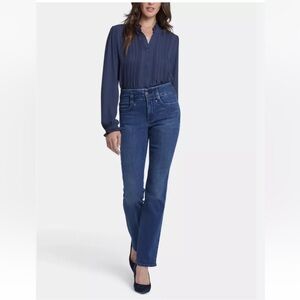 NYDJ Marilyn Straight High Rise Jean Women Sz 12 Dark Wash Western Cowgirl Rodeo